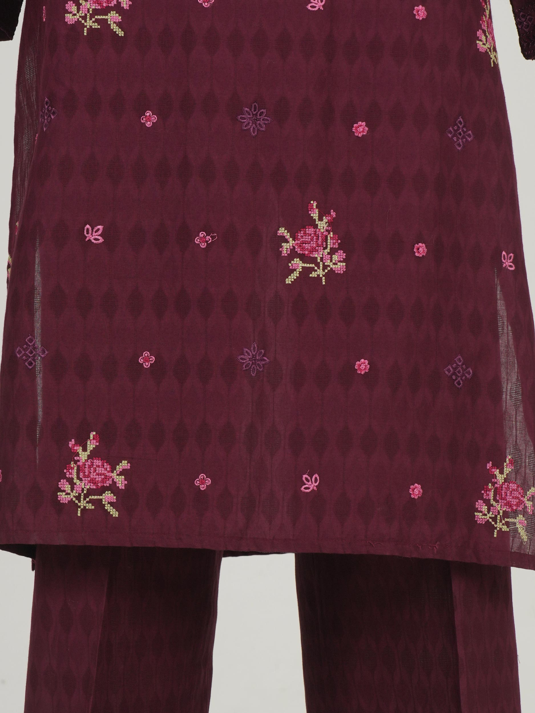 2 Piece Self Jacquard Suit- Embroidered (Pret)