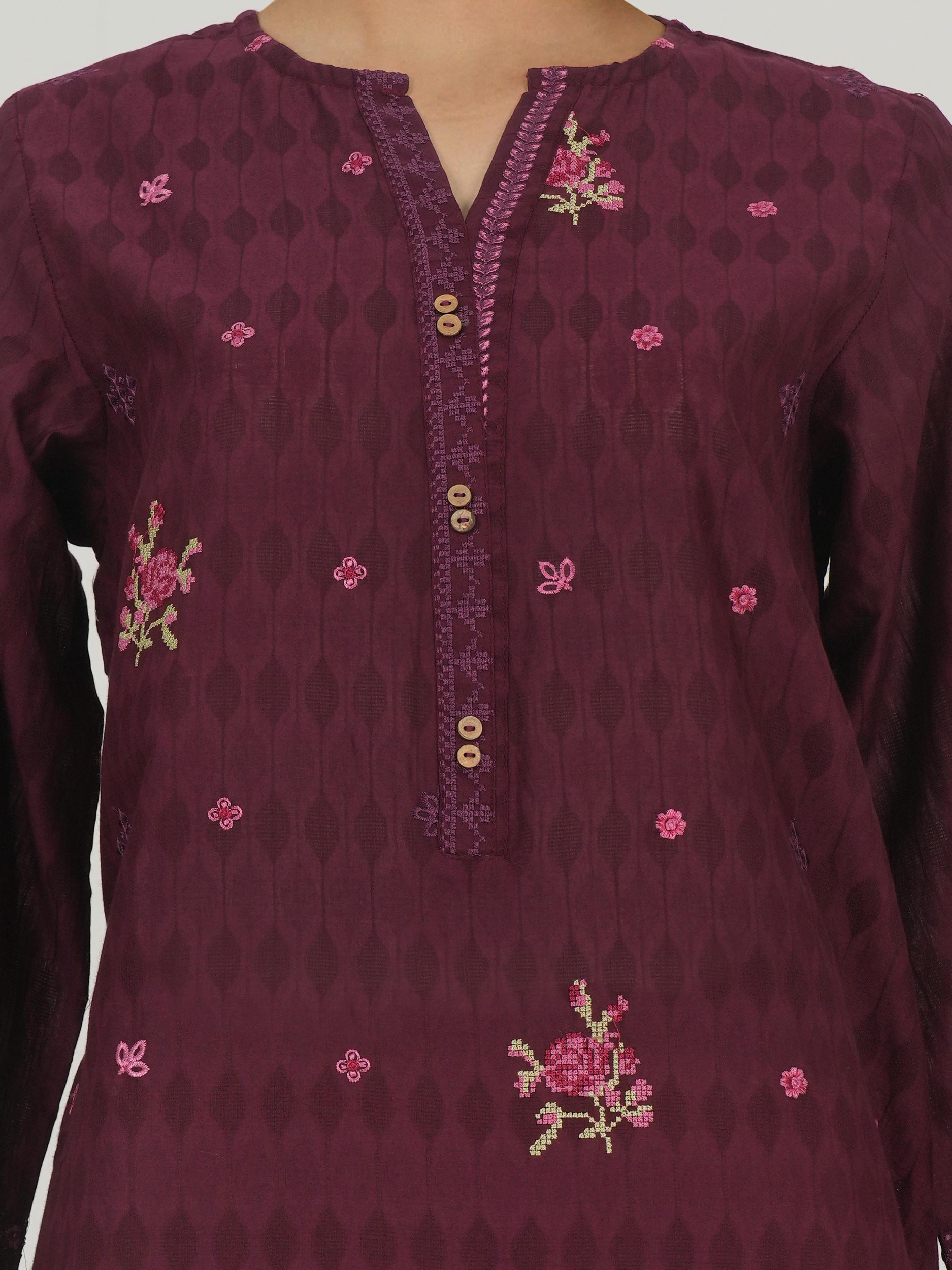 2 Piece Self Jacquard Suit- Embroidered (Pret)