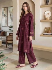 2 Piece Self Jacquard Suit- Embroidered (Pret)