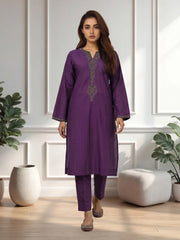 2 Piece Self Jacquard Suit- Embroidered (Pret)