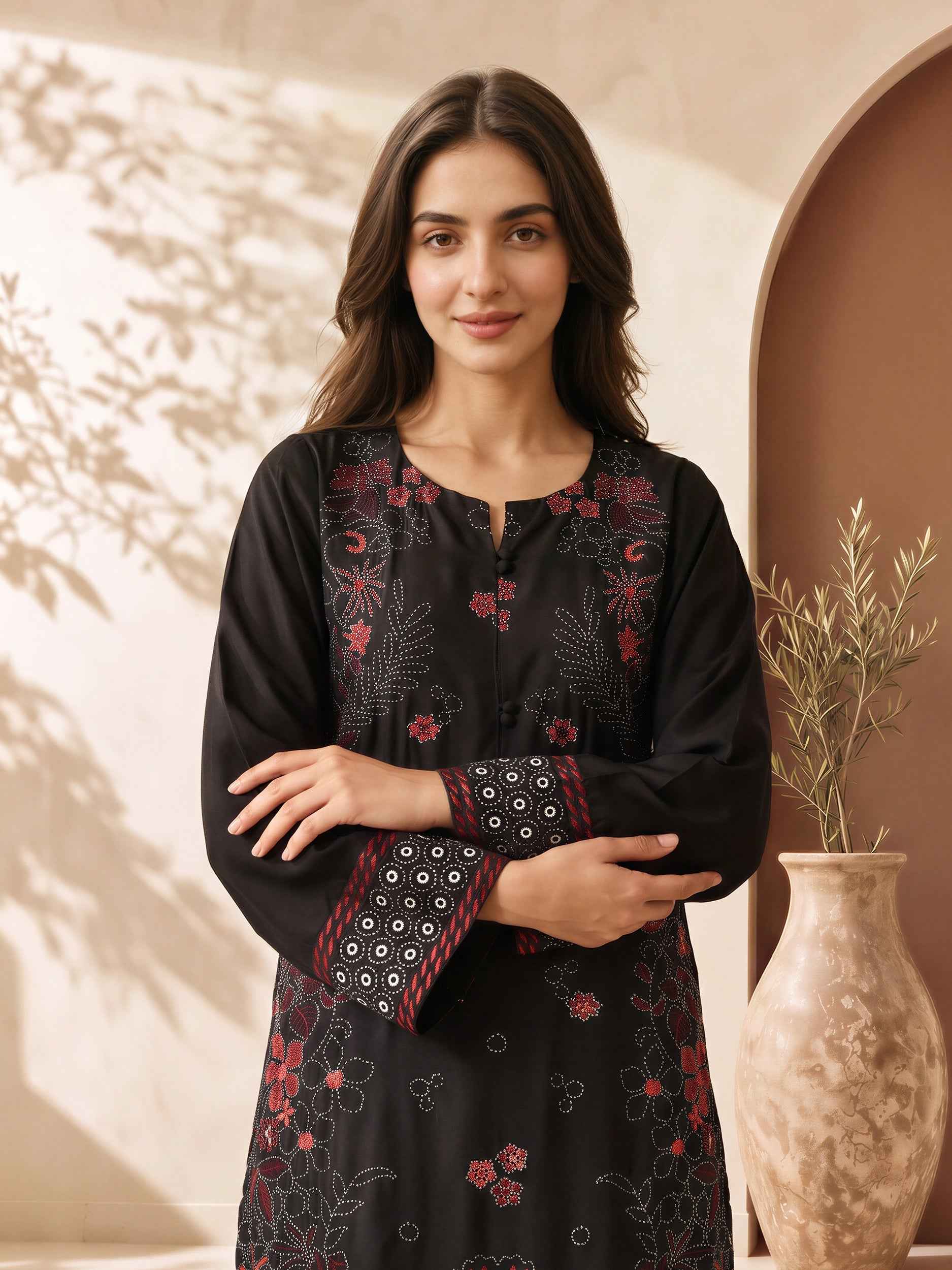 2 Piece Silk Suit- Embroidered (Pret)