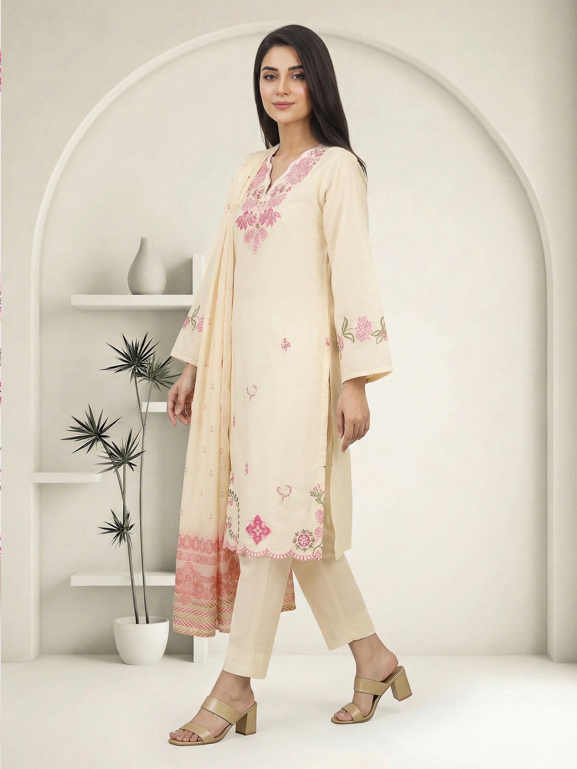 2 Piece Dobby Jacquard Suit- Embroidered (Pret)