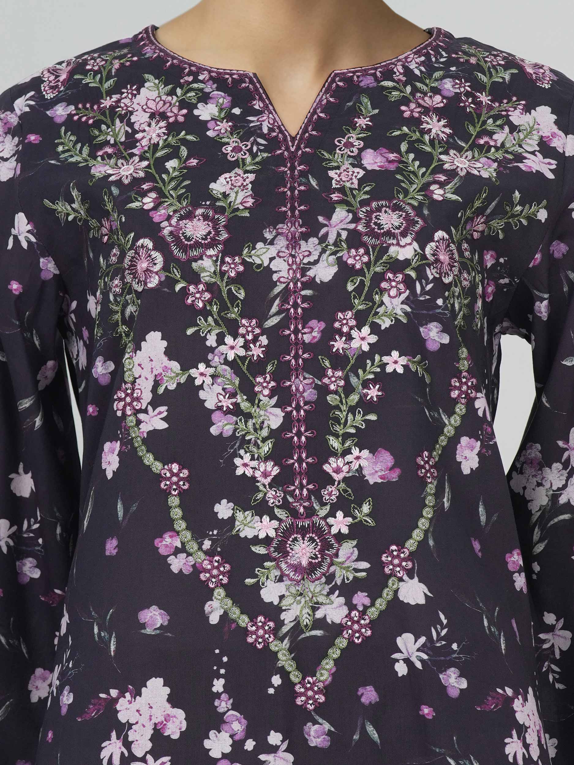 2 Piece Viscose Cotton Suit- Embroidered (Pret)