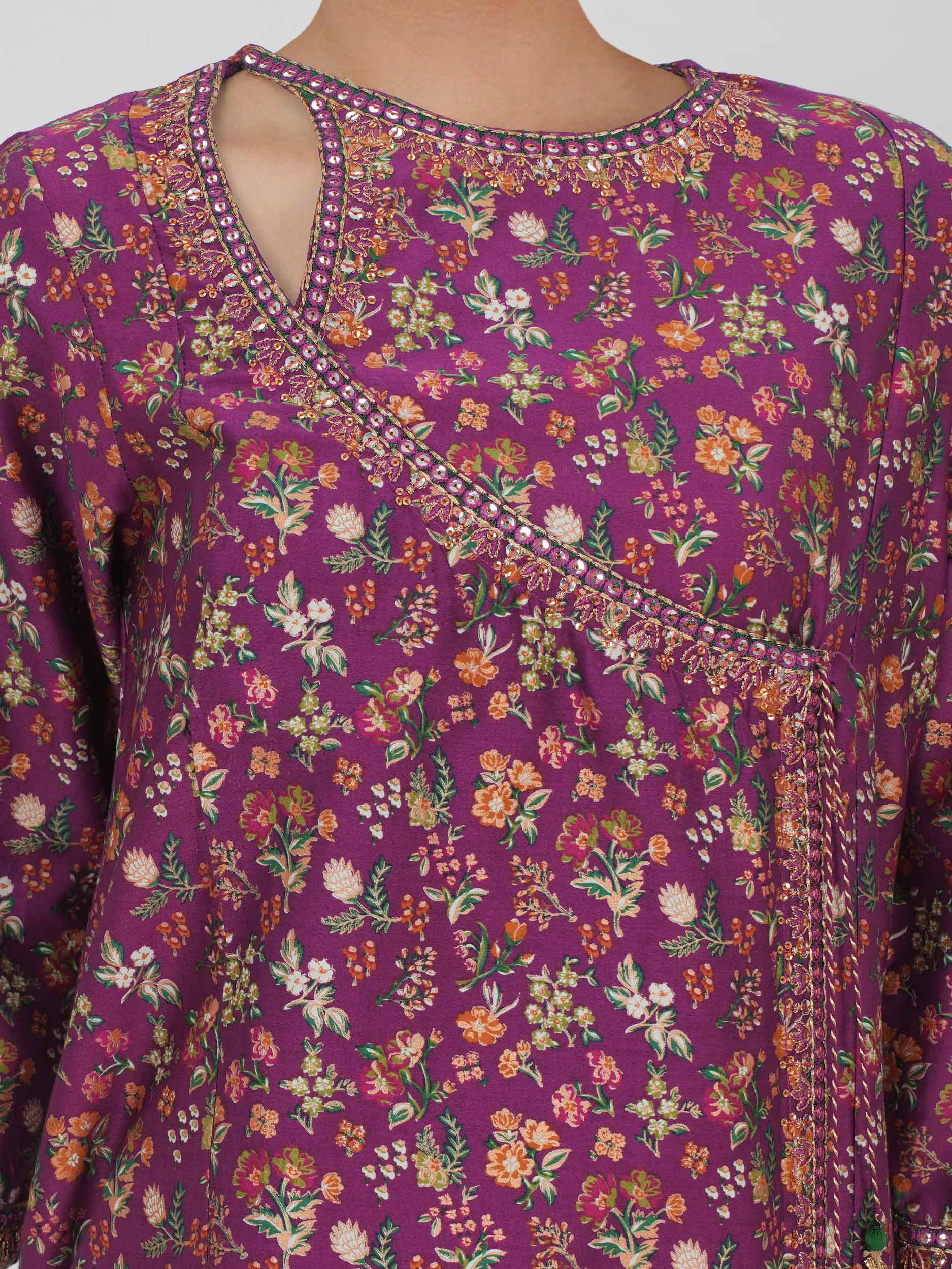 2 Piece Satin Suit- Embroidered (Pret)