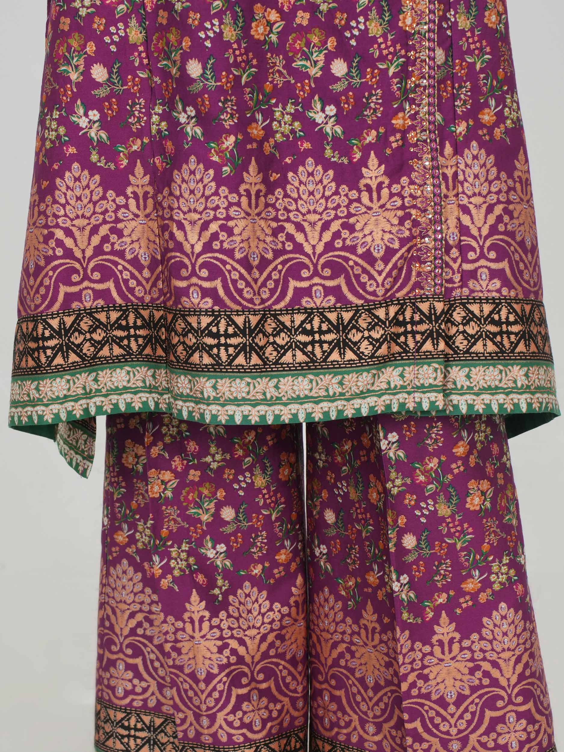 2 Piece Satin Suit- Embroidered (Pret)