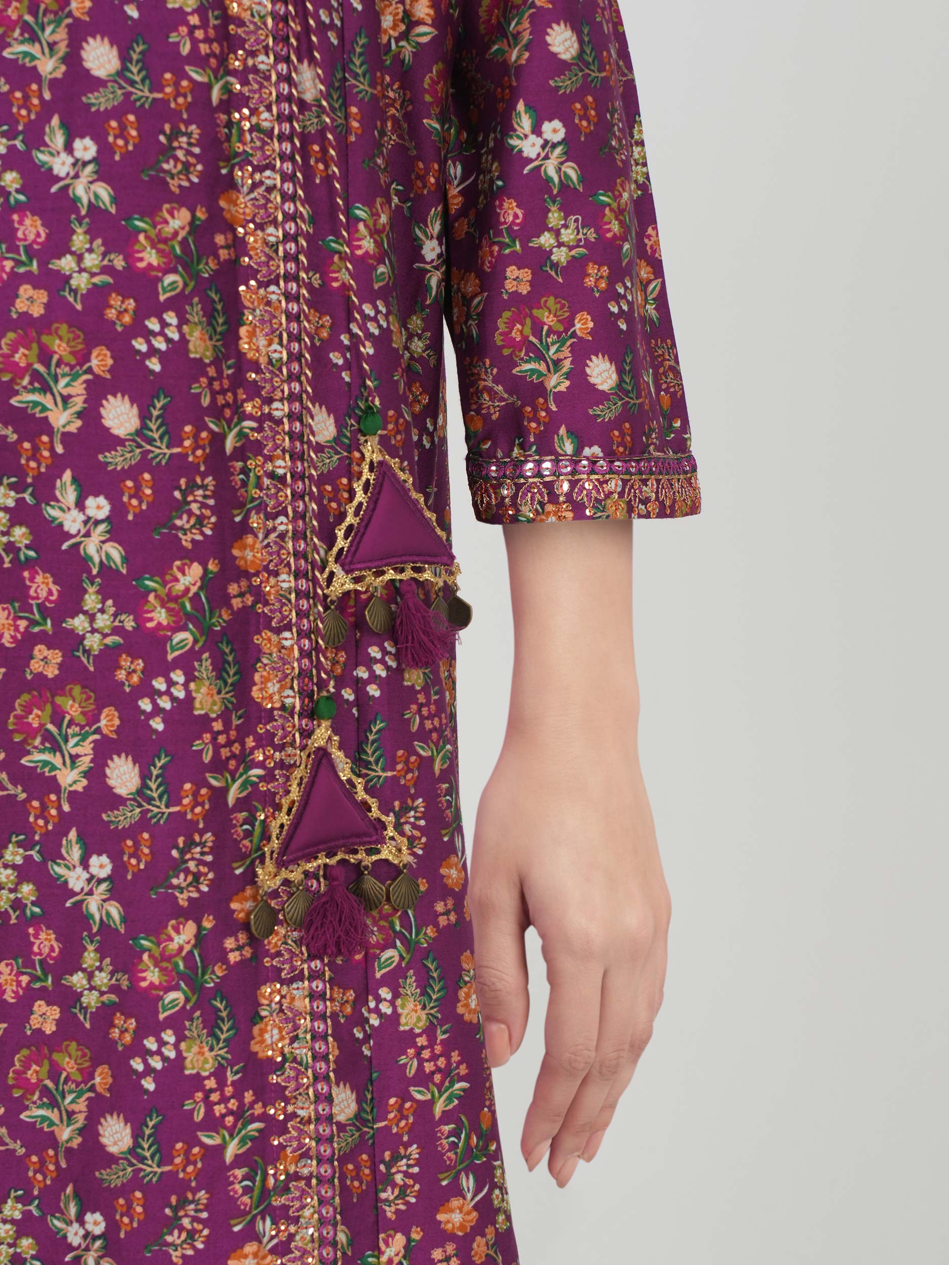2 Piece Satin Suit- Embroidered (Pret)