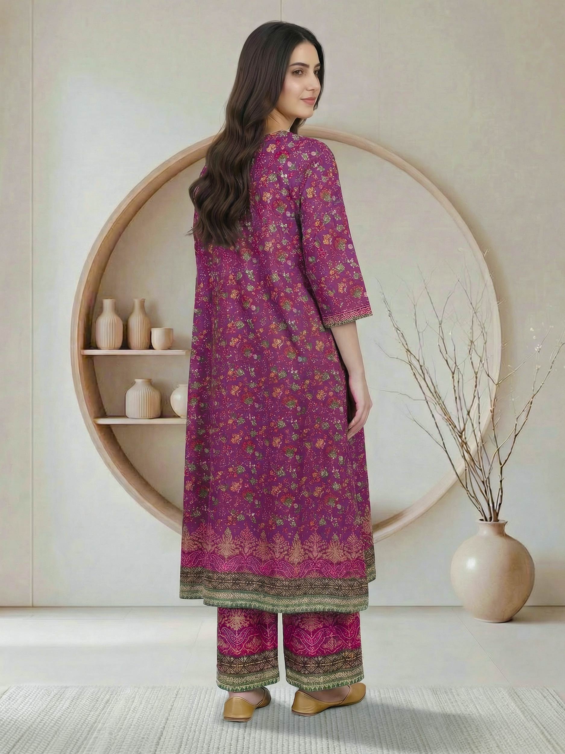 2 Piece Satin Suit- Embroidered (Pret)