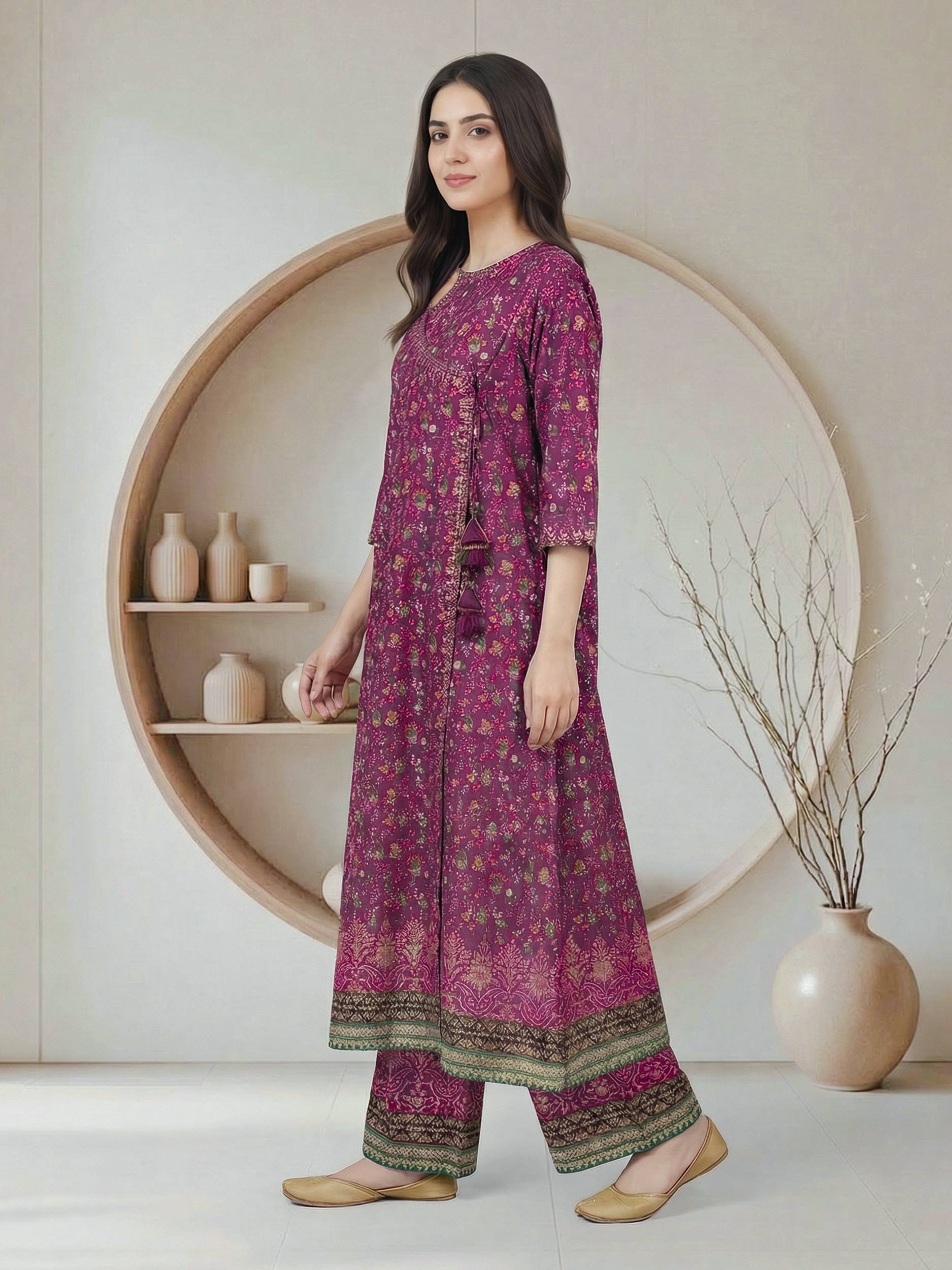 2 Piece Satin Suit- Embroidered (Pret)
