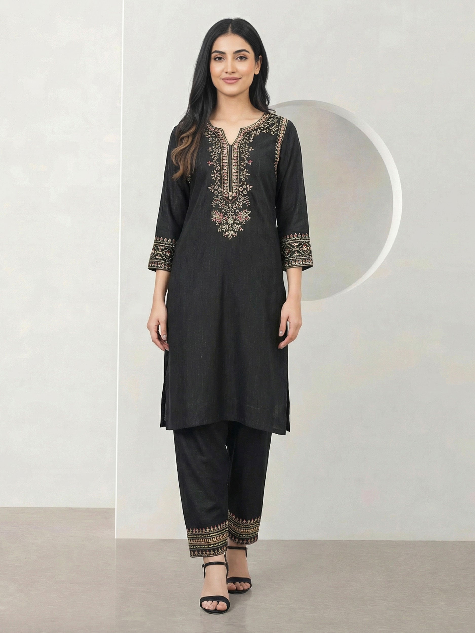2 Piece Viscose Glitter Suit- Embroidered (Pret)