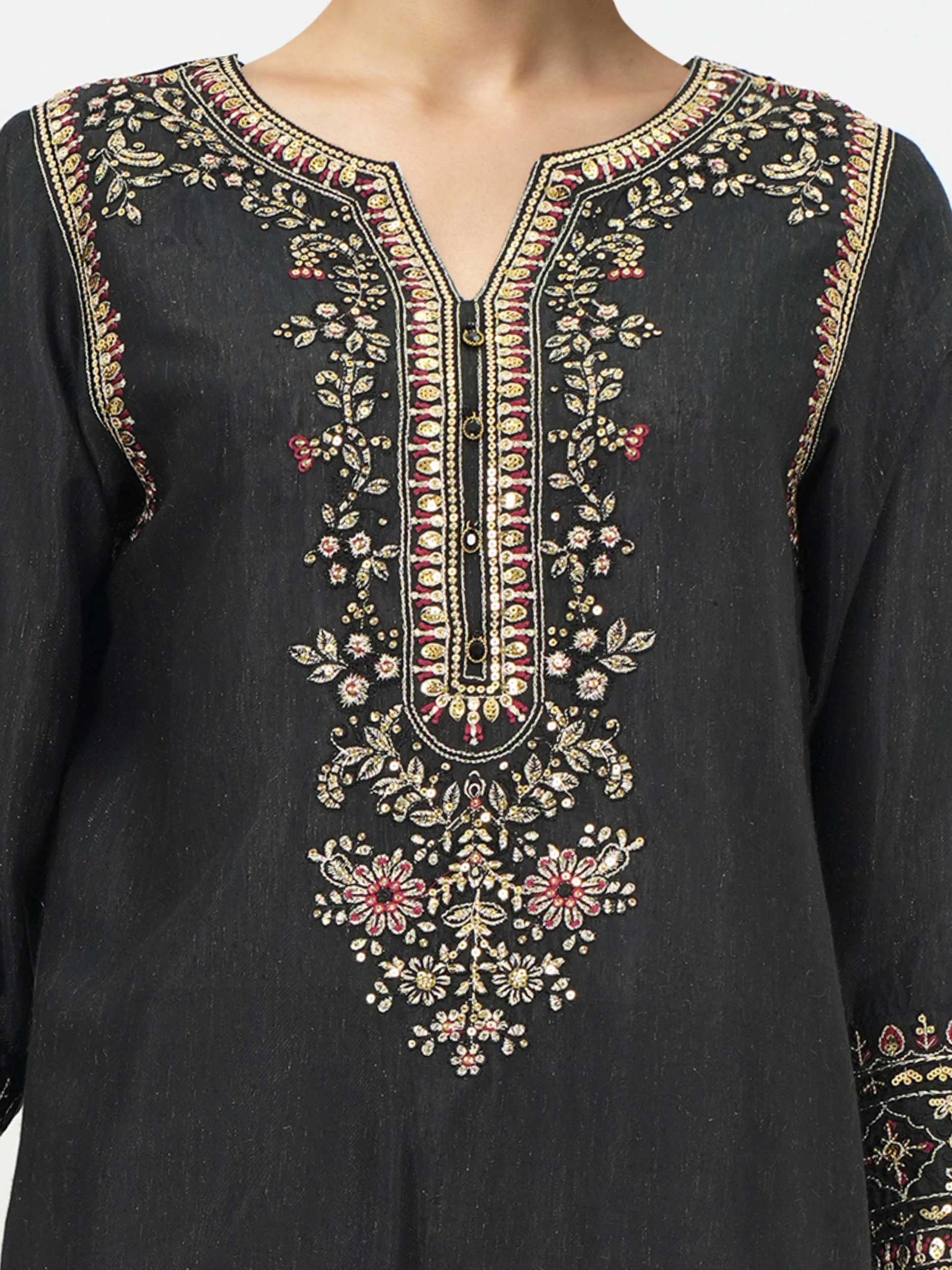 2 Piece Viscose Glitter Suit- Embroidered (Pret)