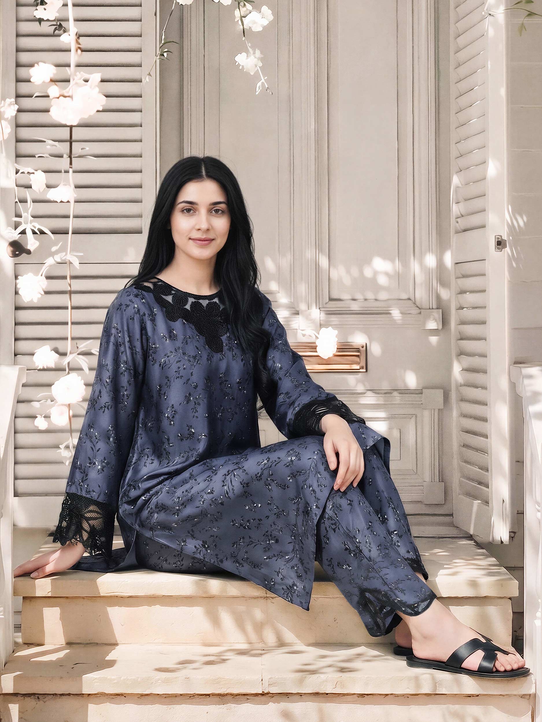 2 Piece Silk Suit- Embroidered (Pret)