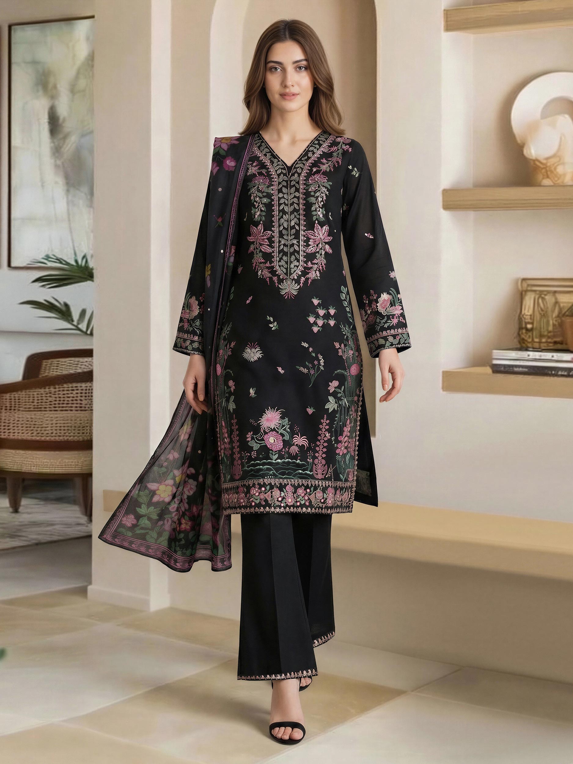 3 Piece Lawn Suit- Embroidered (Pret)