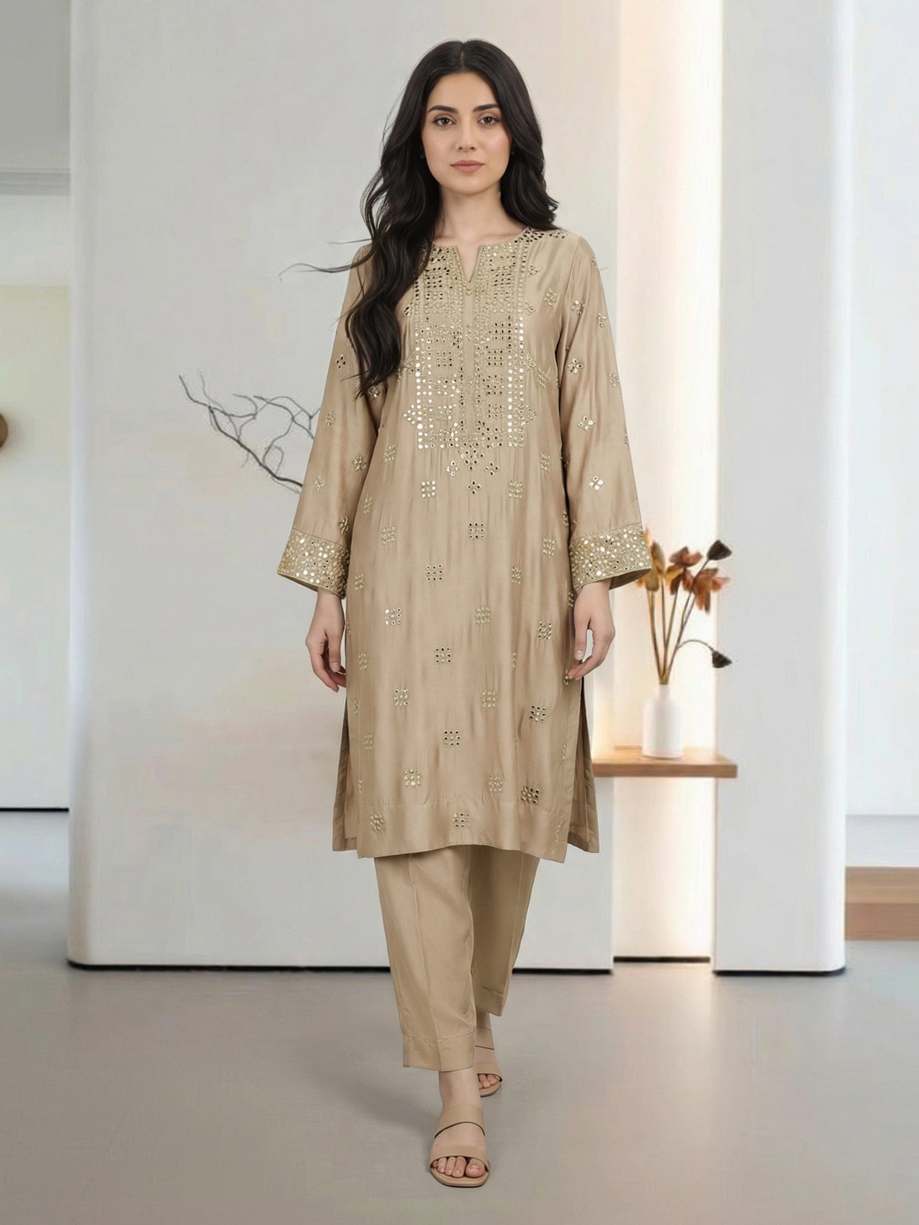 2 Piece Silk Suit-Embroidered (Pret)