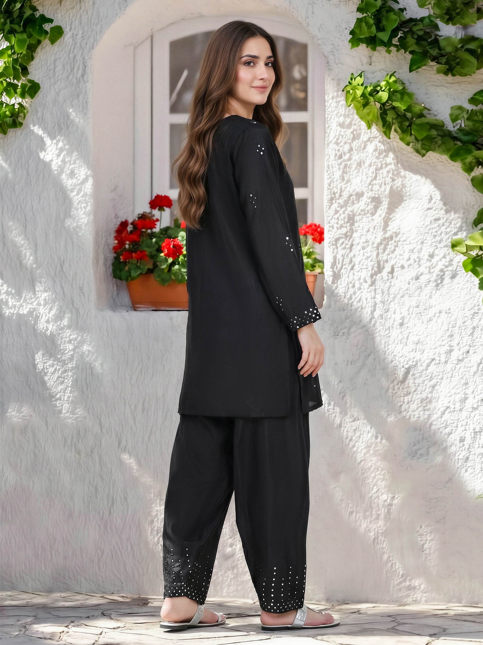 2 Piece Raw Silk Suit- Embroidered (Pret)