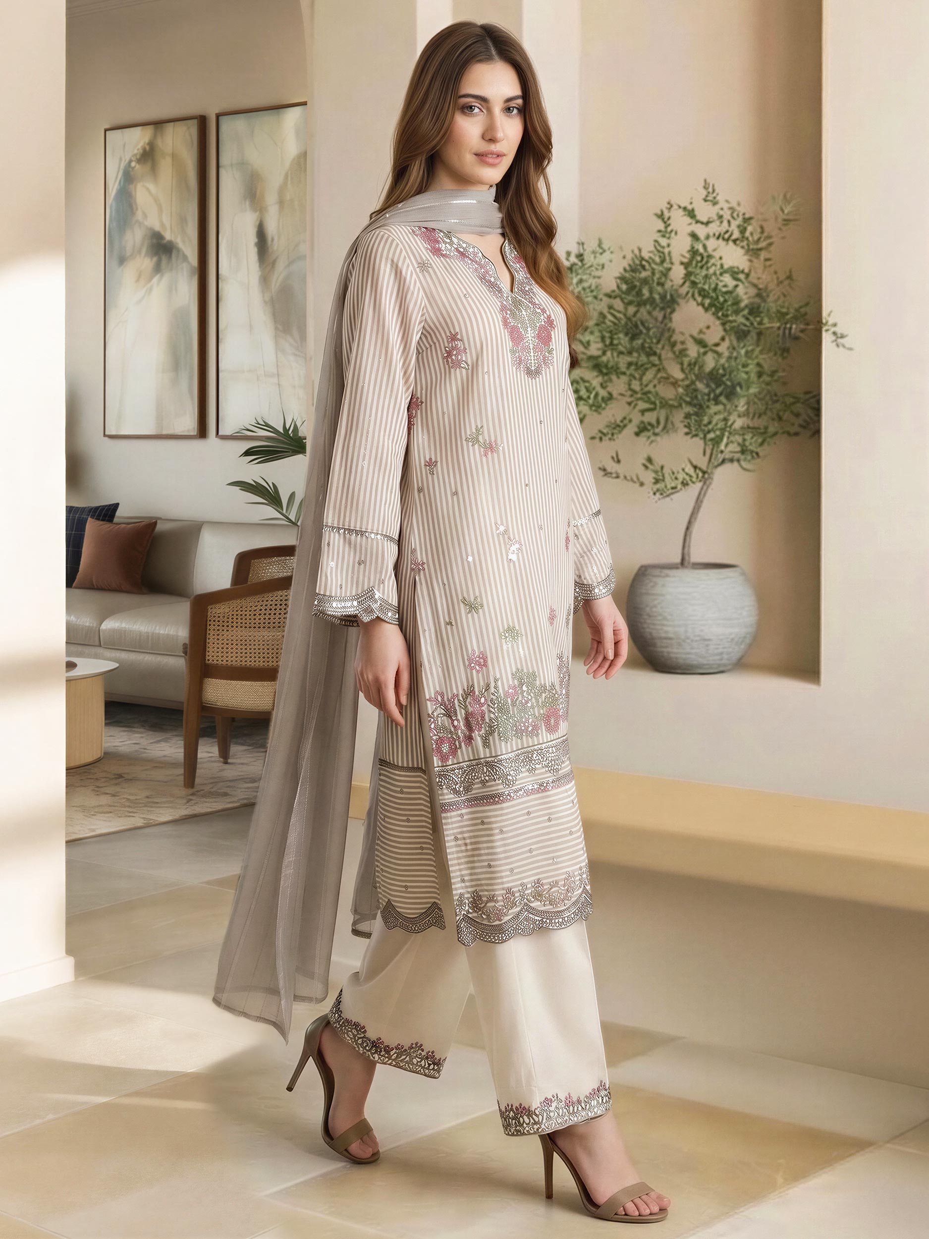 3 Piece Lawn Missouri Suit- Embroidered (Pret)