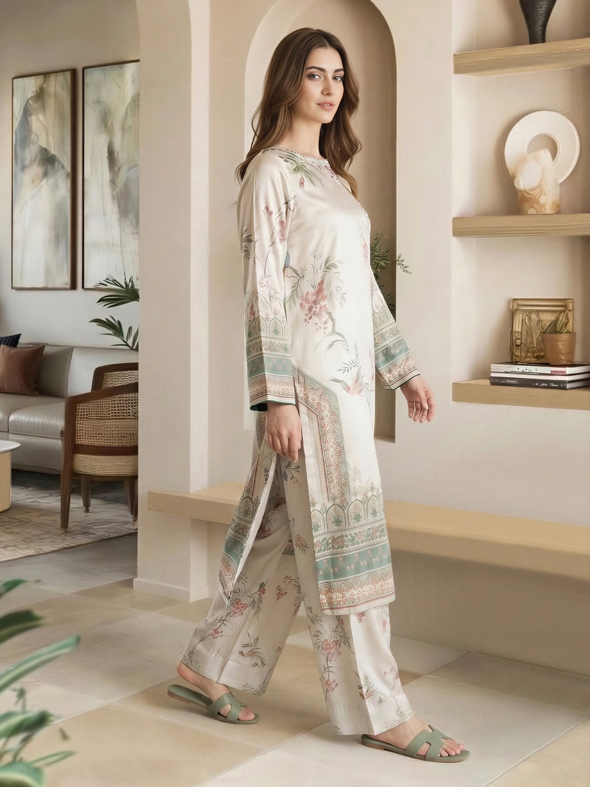 2 Piece Silk Suit- Embellished (Pret)