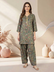 2 Piece Satin Suit- Embroidered (Pret)