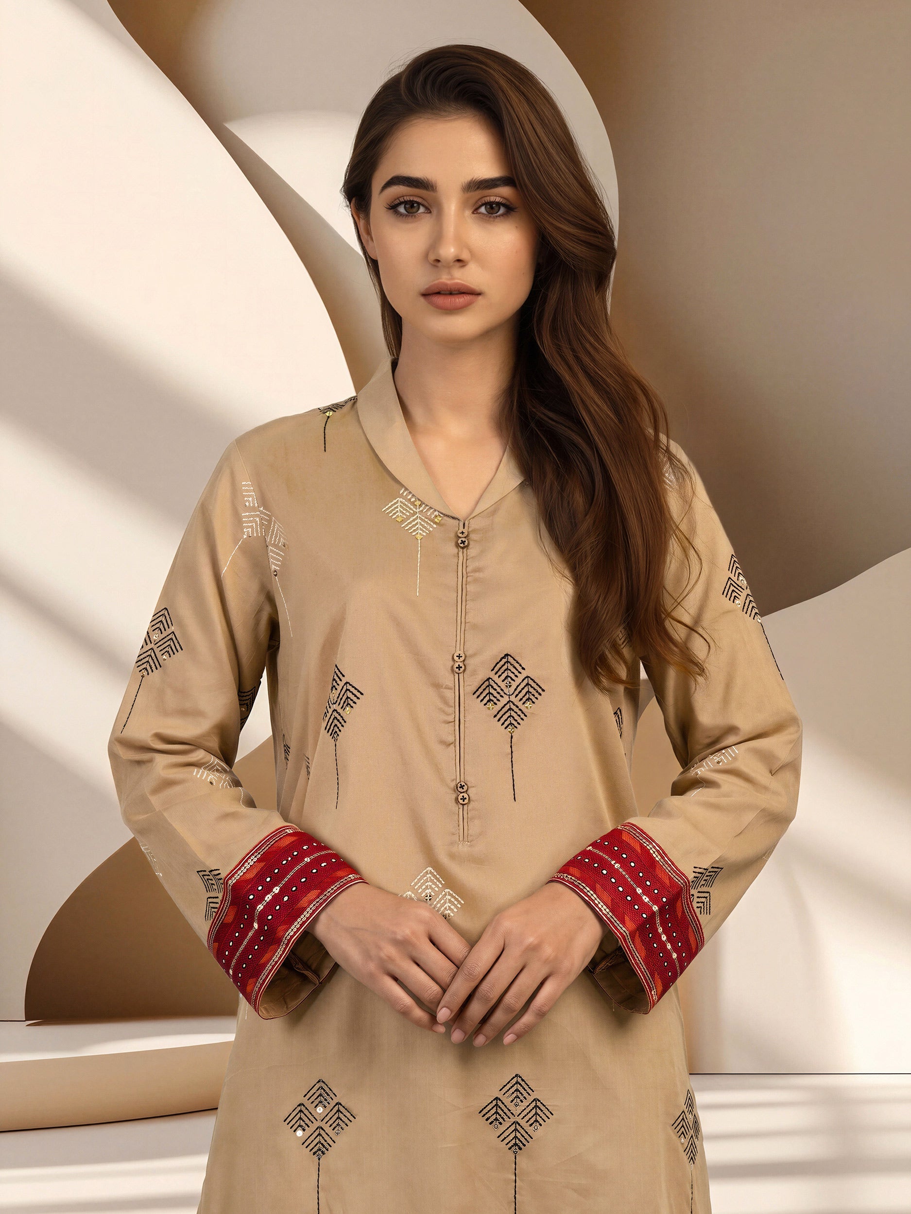 Satin Kurti- Embroidered (Pret)