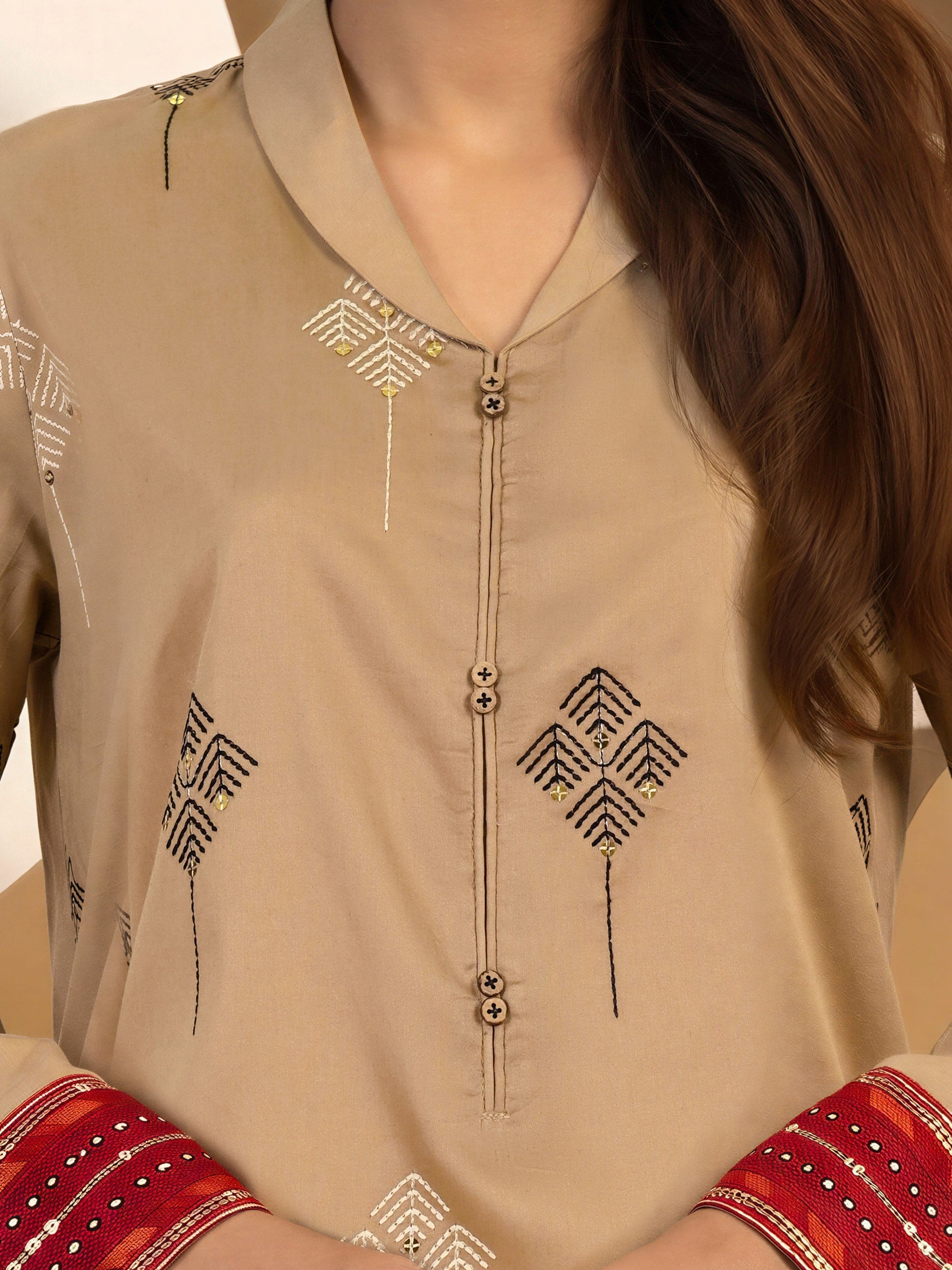 Satin Kurti- Embroidered (Pret)