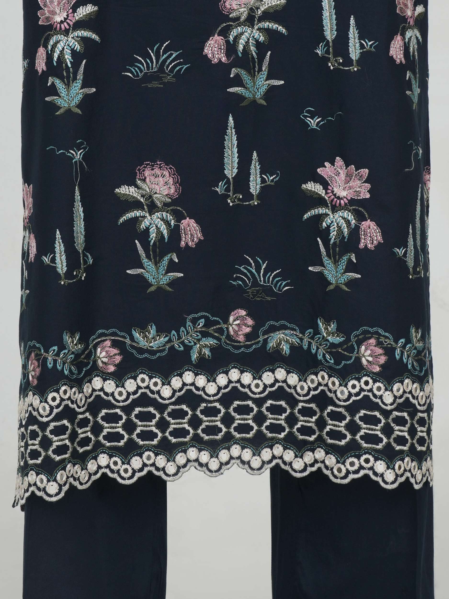 2 Piece Satin Suit- Embroidered (Pret)