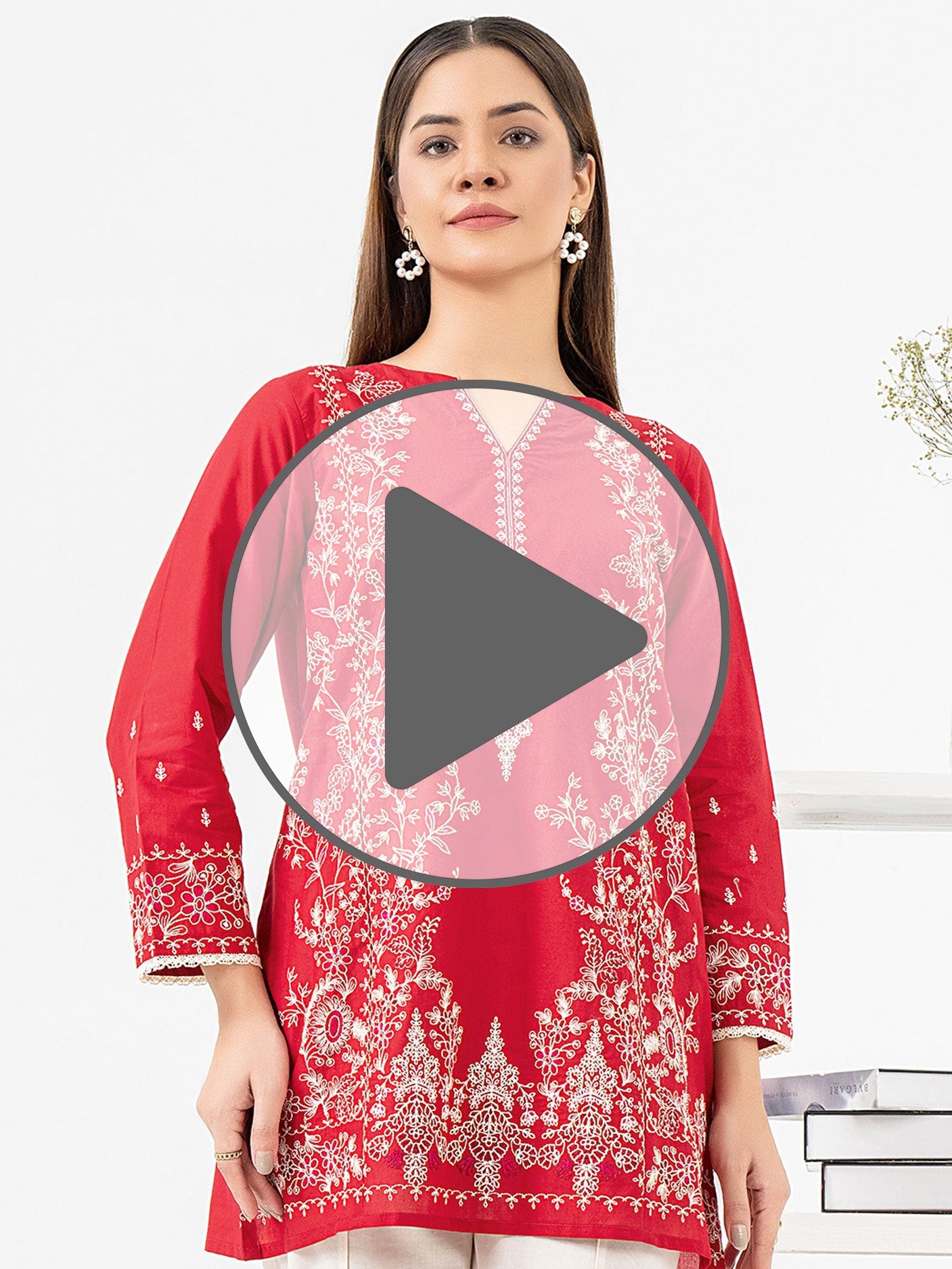 Cambric Kurti-Embroidered (Pret)