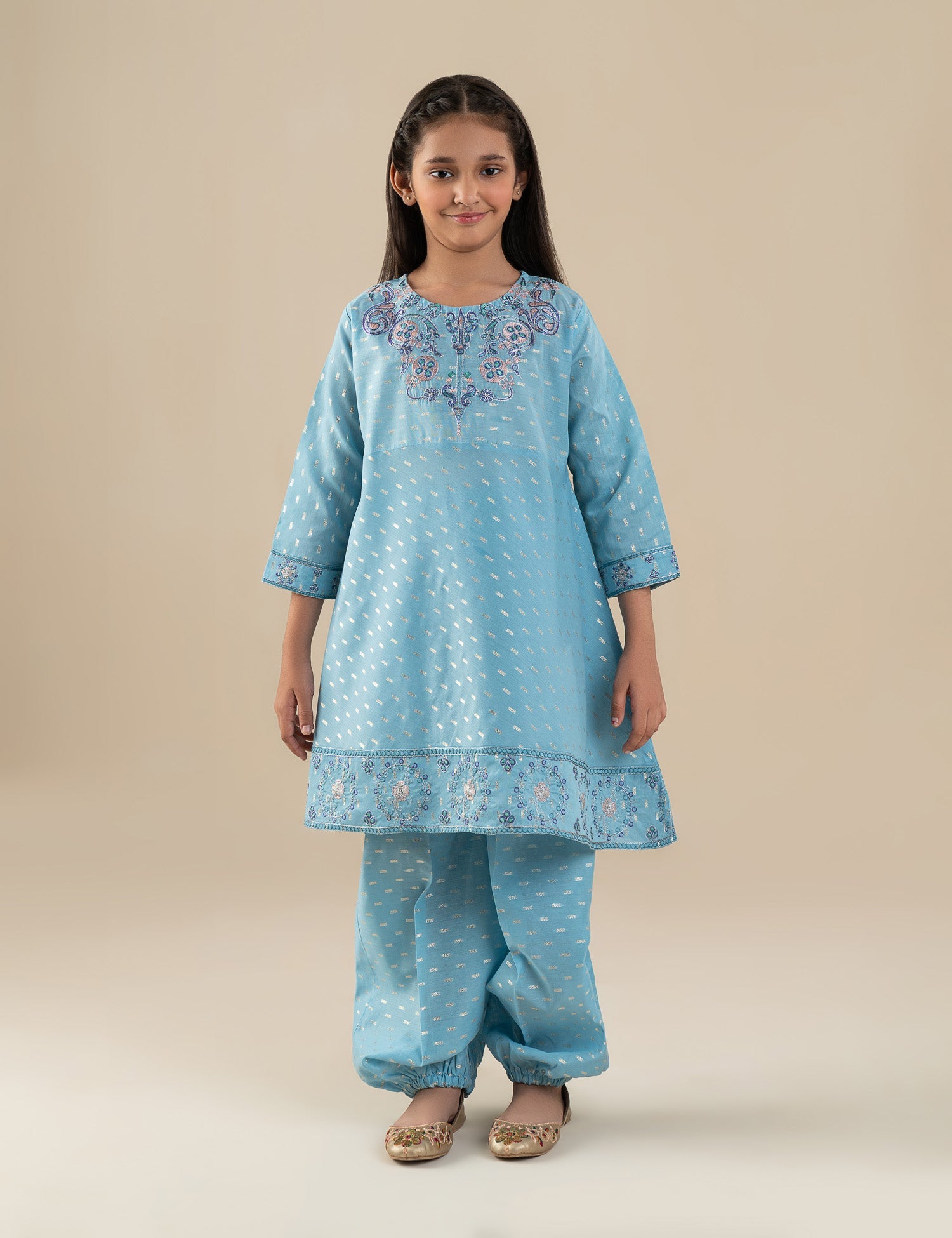 2 PIECE EMBROIDERED PEPLUM SUIT