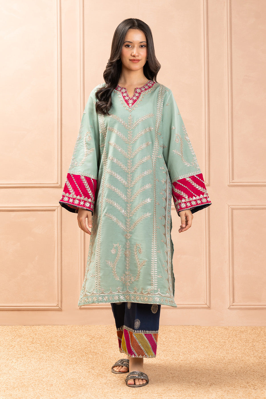 2 PIECE EMBROIDERED TWO TONE SUIT (LUXURY PRET)