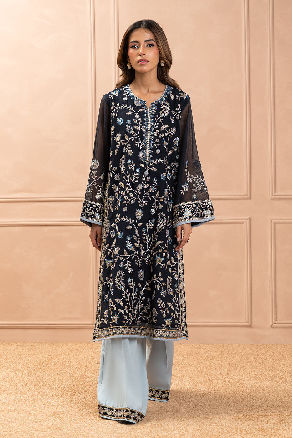 2 PIECE EMBROIDERED COTTON NET SUIT (LUXURY PRET)