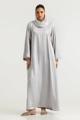 Blended Embroidered Crush Abaya With Zari Stripe Scarf