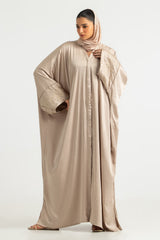 Blended Embroidered Crush Abaya With Zari Stripe Scarf