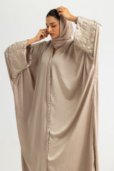 Blended Embroidered Crush Abaya With Zari Stripe Scarf