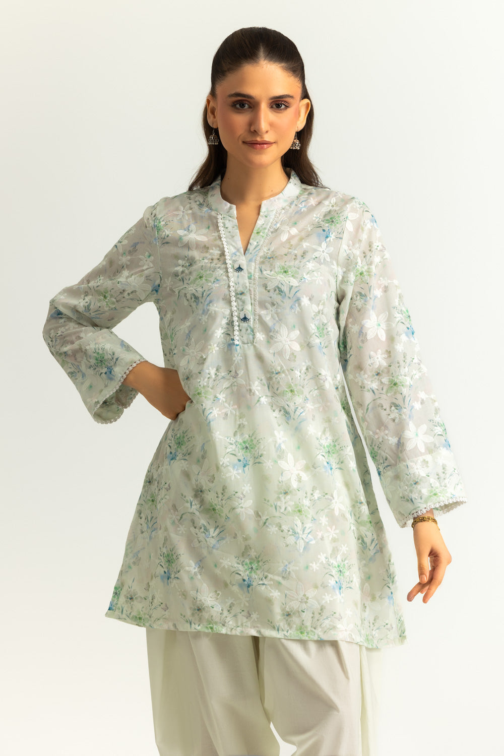 Blended Printed Shirt With Embroidered And Dyed Trouser