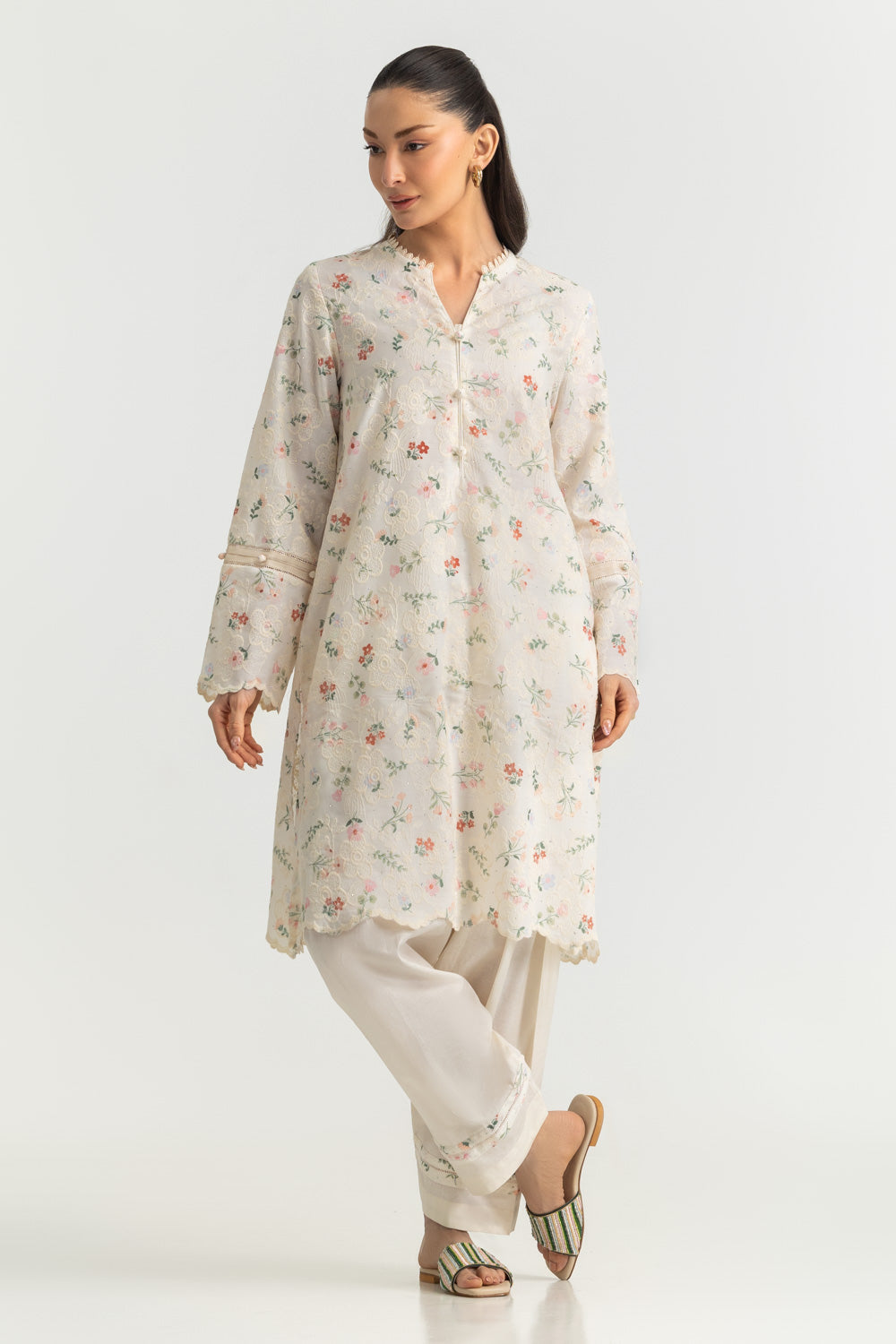 Blended Printed Shirt With Embroidered And Dyed Trouser