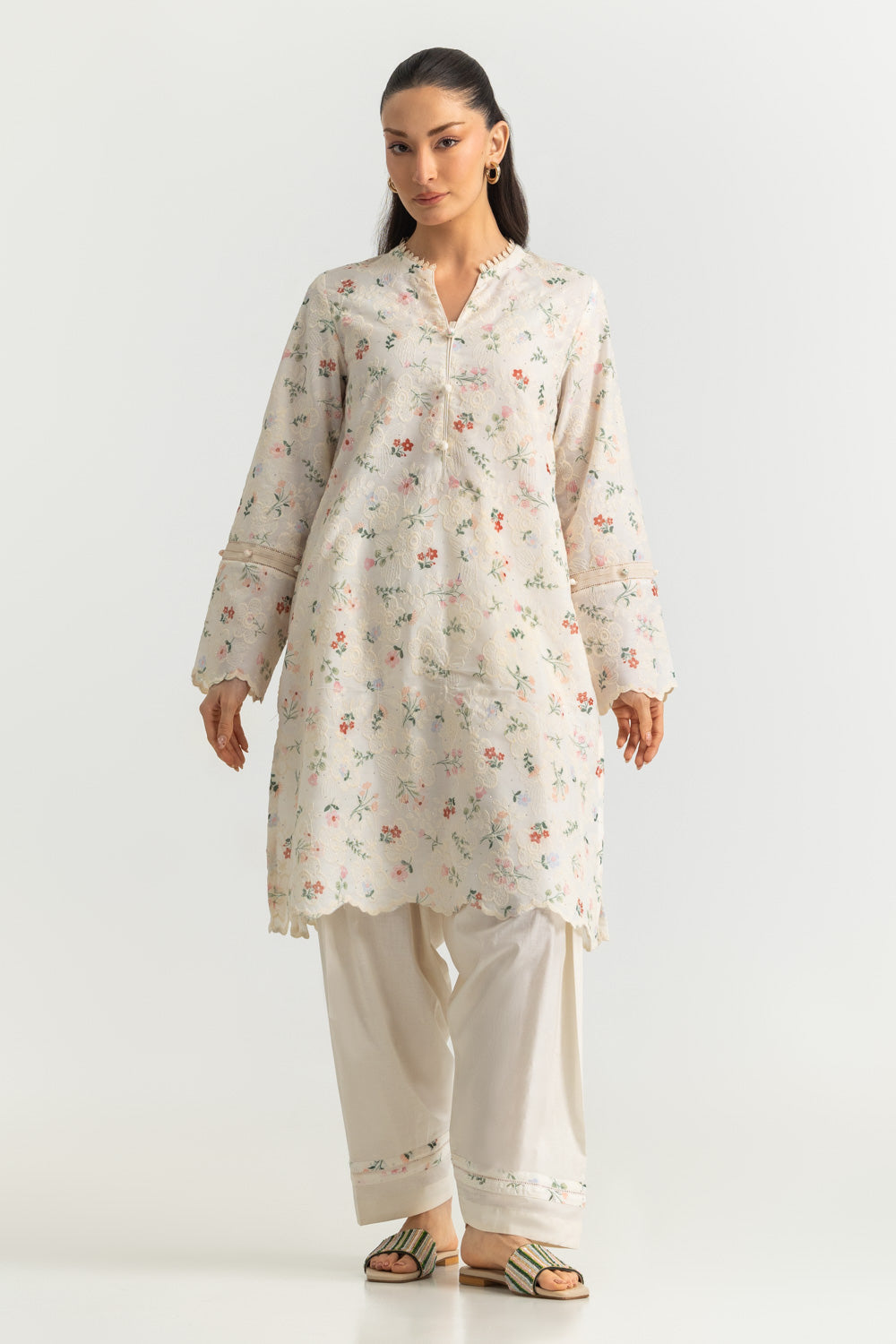 Blended Printed Shirt With Embroidered And Dyed Trouser