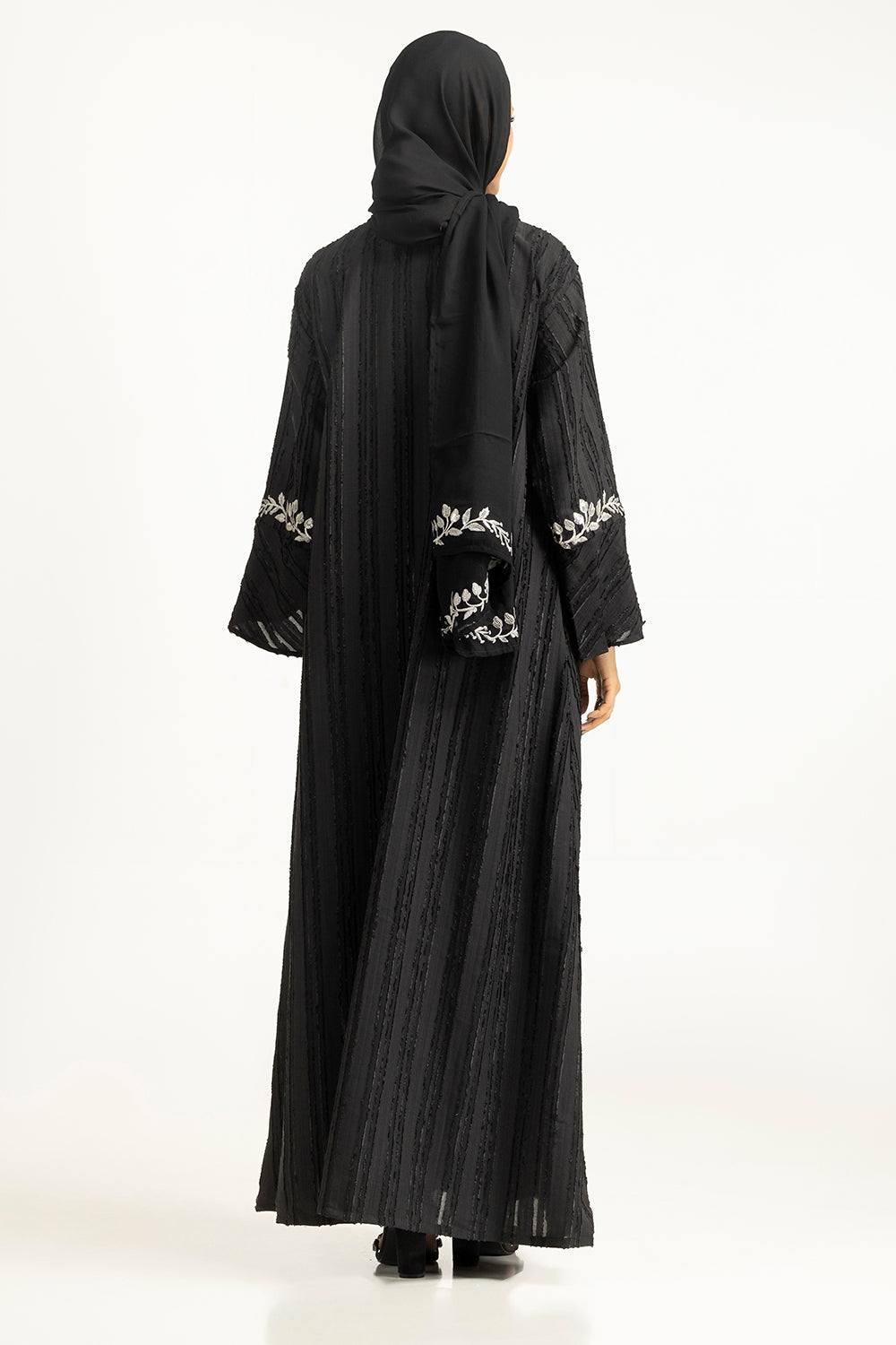 Brochia Georgette Embroidered Abaya With Embroidered Scarf