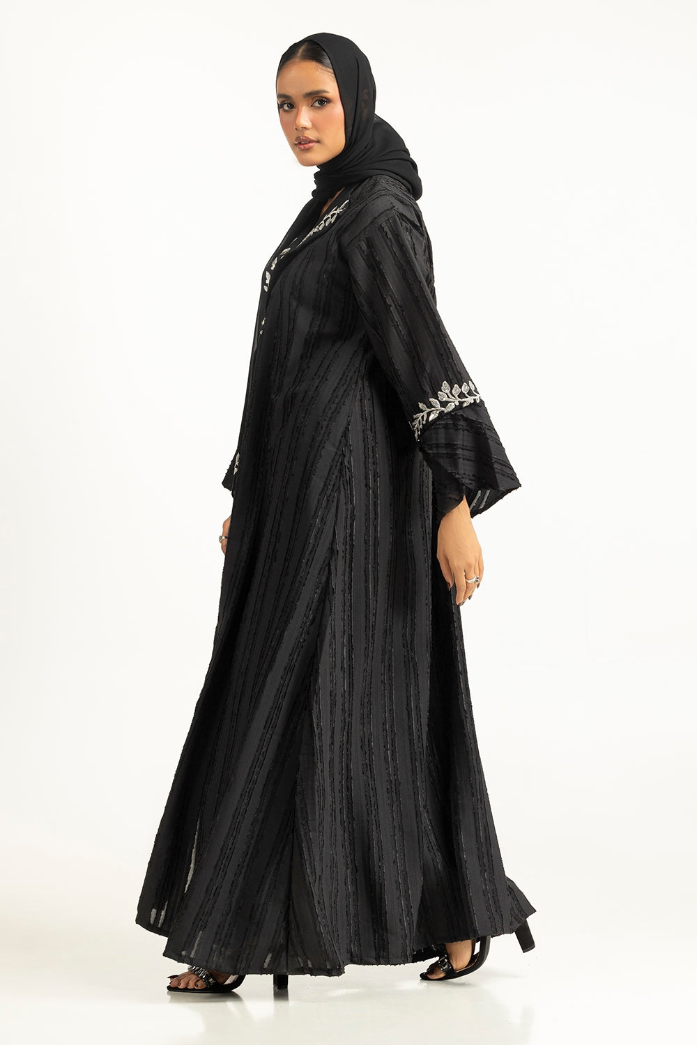 Brochia Georgette Embroidered Abaya With Embroidered Scarf