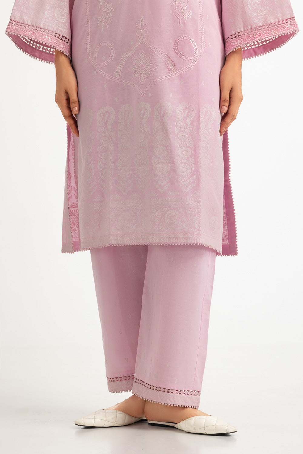 Cambric Block Printed Co-Ord Set With Embroidered