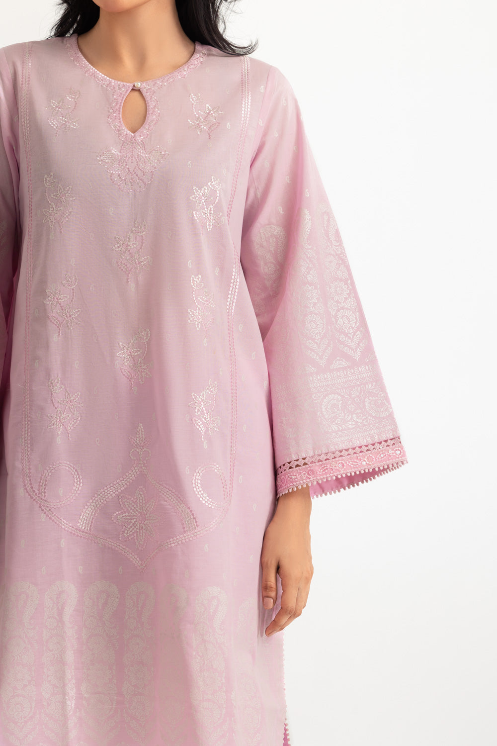 Cambric Block Printed Co-Ord Set With Embroidered
