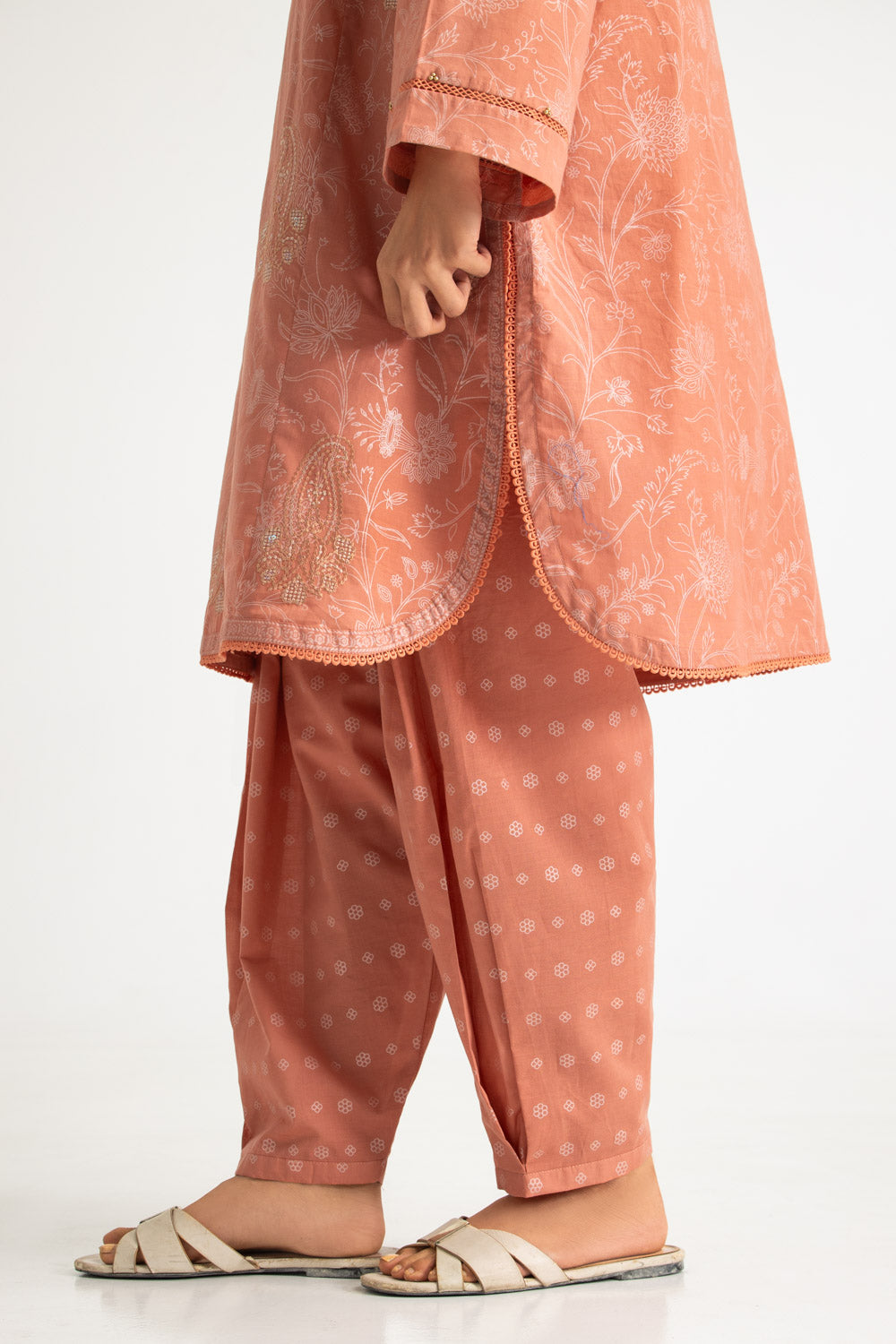 Cambric Block Printed Co-Ord Set With Embroidered