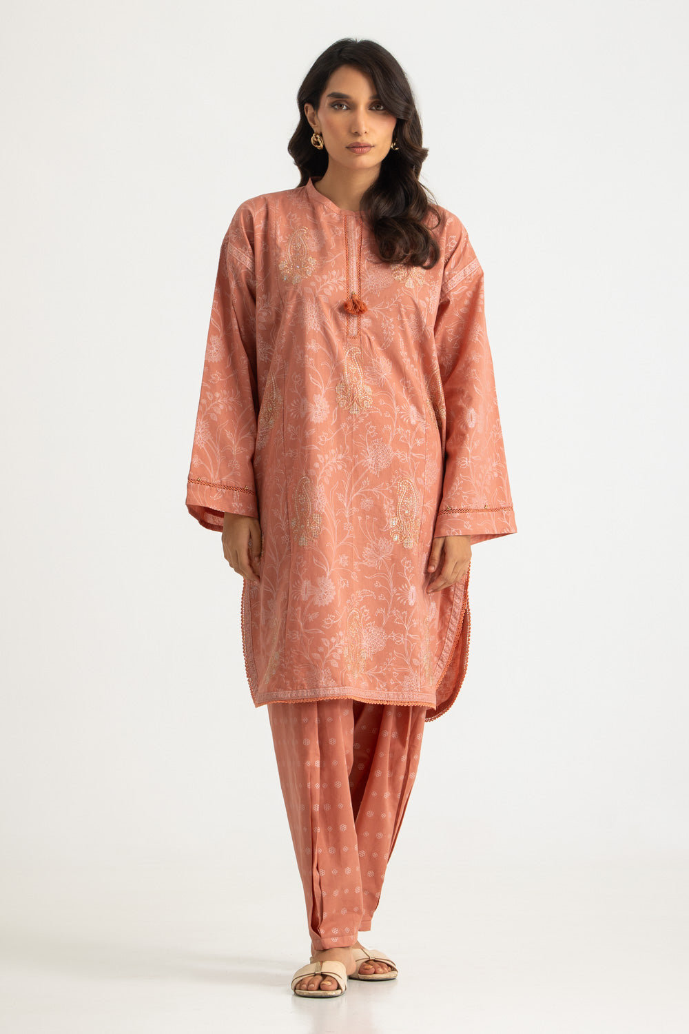 Cambric Block Printed Co-Ord Set With Embroidered