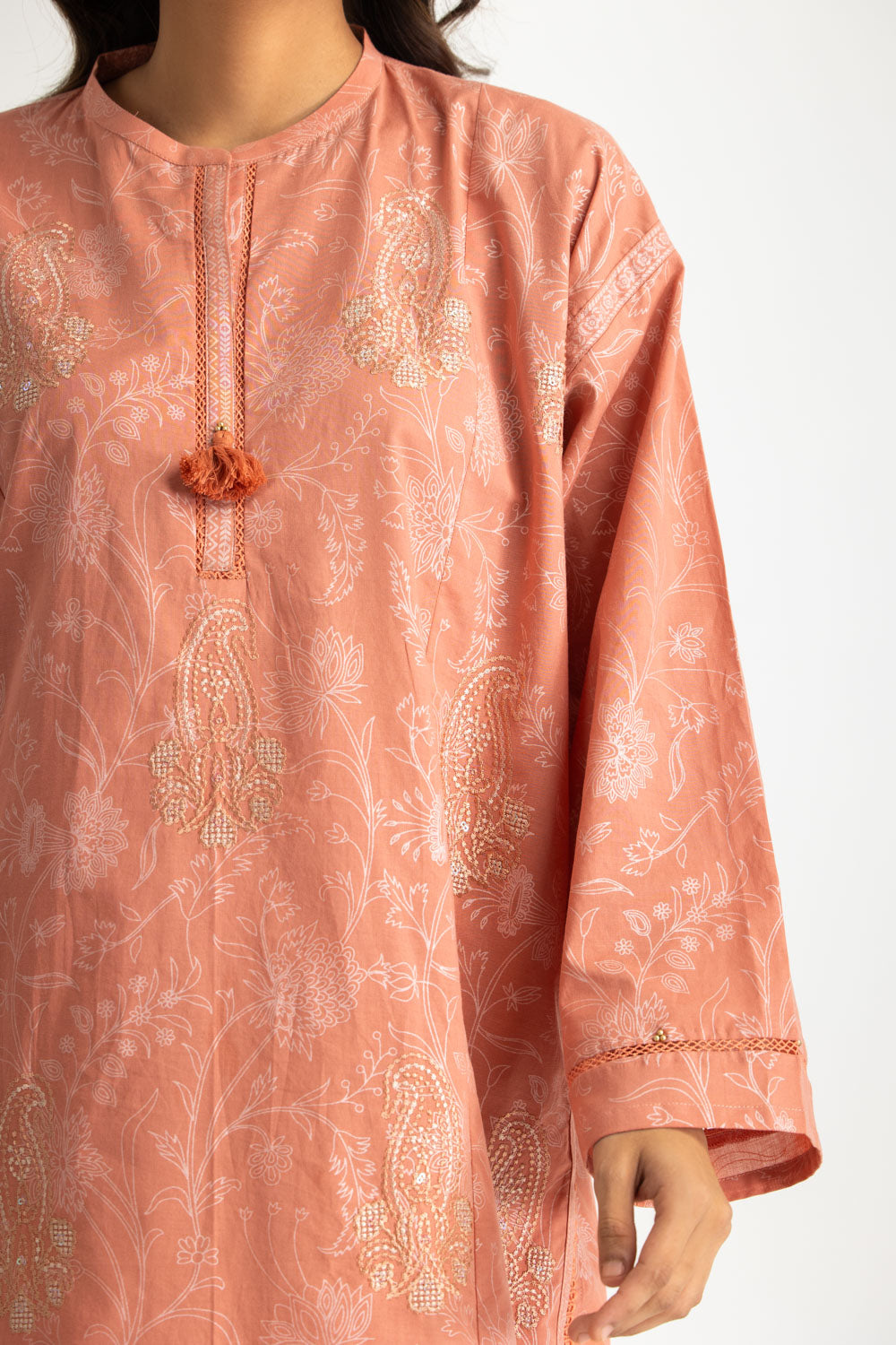 Cambric Block Printed Co-Ord Set With Embroidered