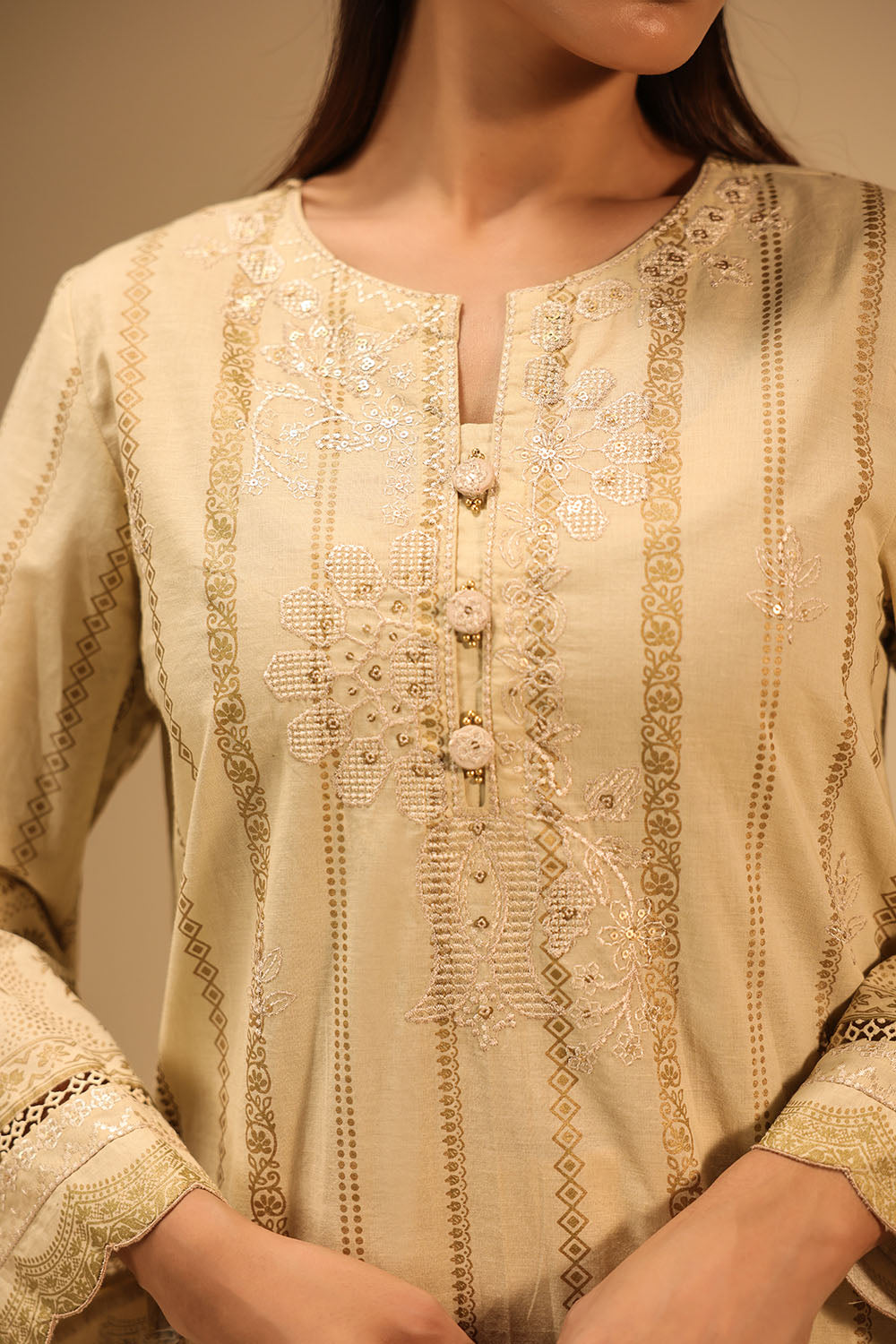 Cambric Block Printed Co-Ord Set With Embroidered