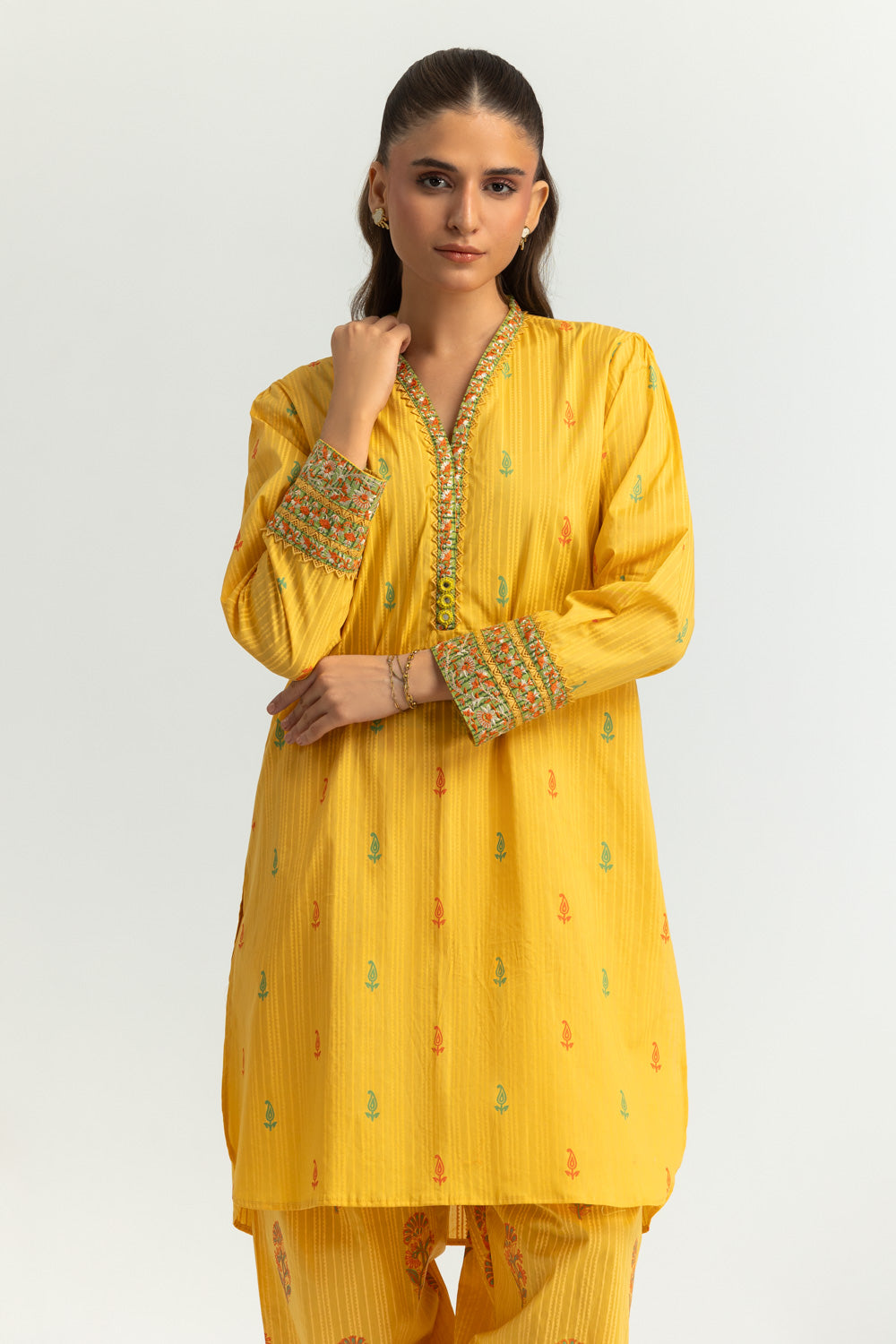 Cambric Block Printed Co-Ord Set With Embroidered