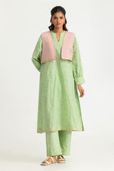 Cambric Block Printed Co-Ord Set With Waistcoat