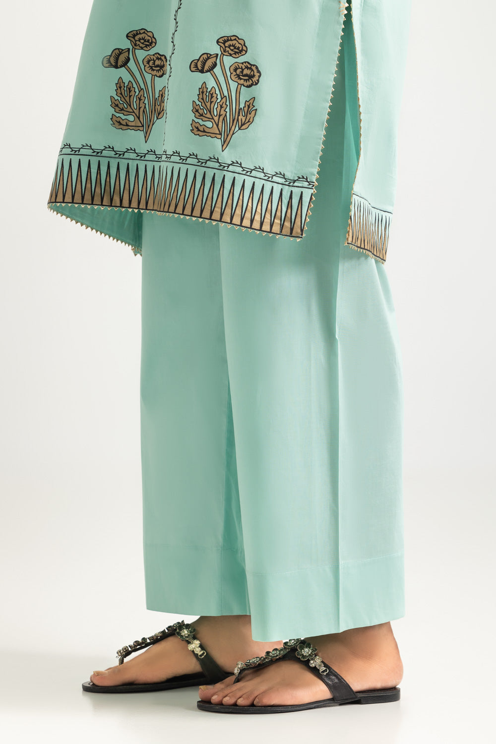 Cambric Block Printed Shirt And Dyed Trouser