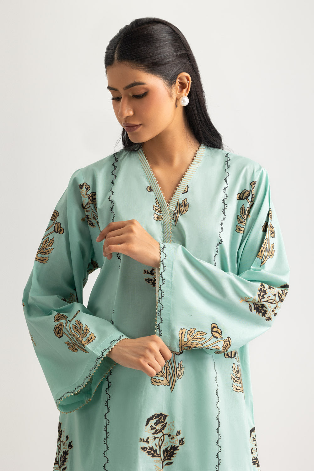 Cambric Block Printed Shirt And Dyed Trouser