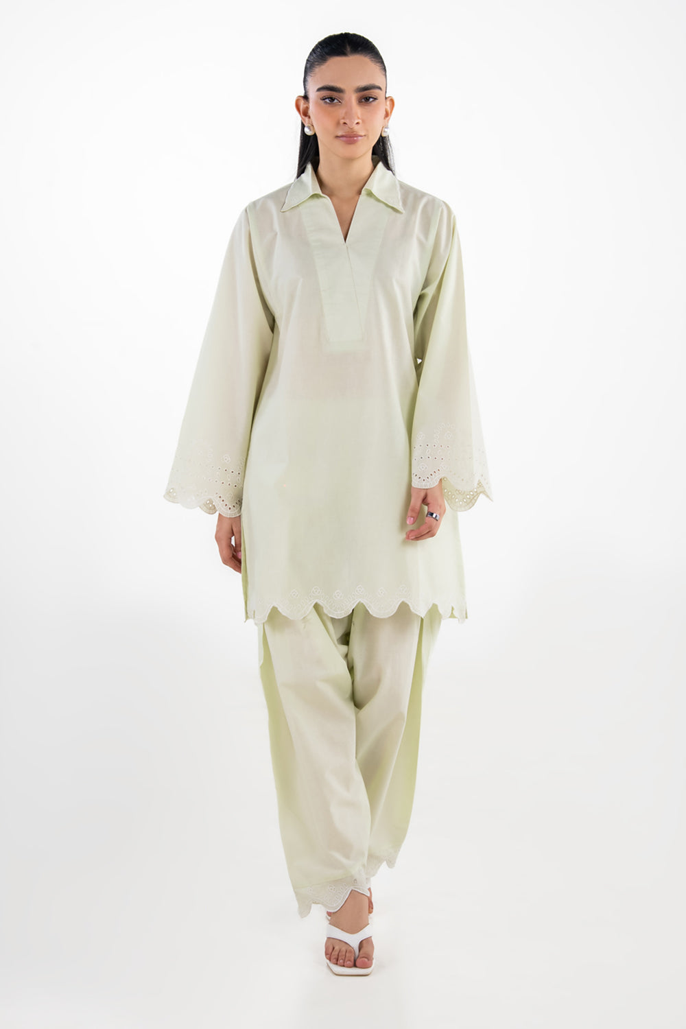 Cambric Embroidered Co-Ord Set
