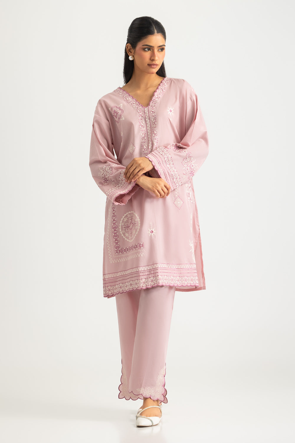 Cambric Embroidered Co-Ord Set