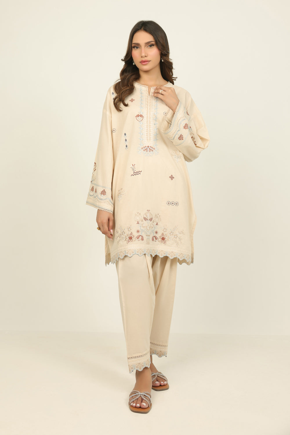 Cambric Embroidered Co-Ord Set