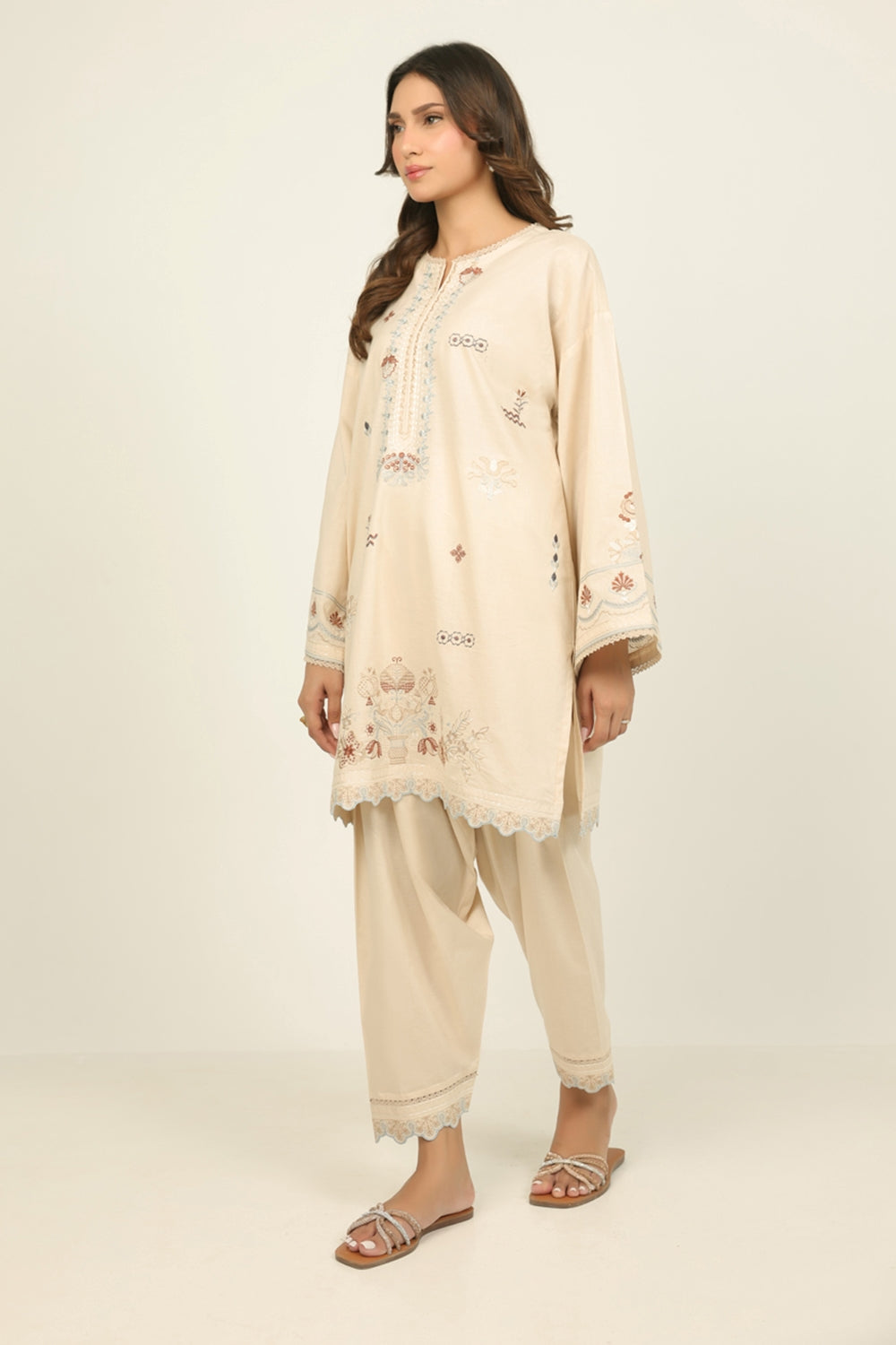 Cambric Embroidered Co-Ord Set